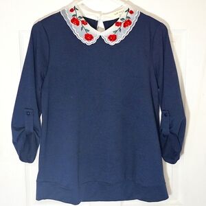Faith and Joy by Monteau Beaded Lightweight Sweatshirt Small Blue‎